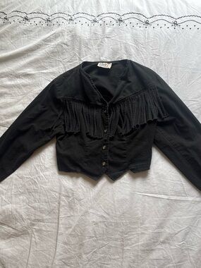 Circle T black western Fringe Button-Front Women's Top